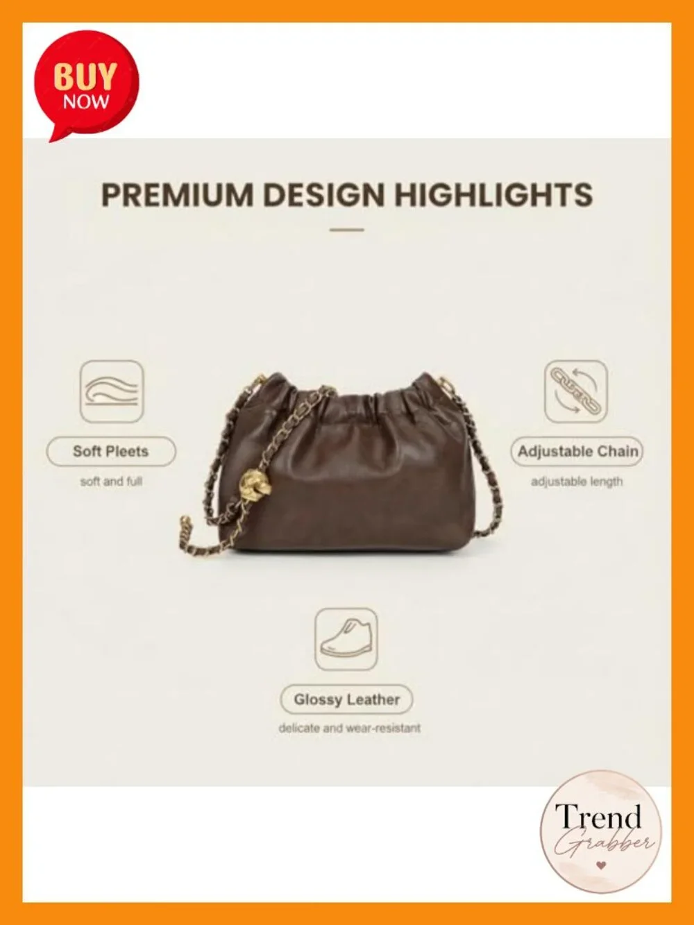 Genuine Leather Hobo Bag - Convertible Shoulder & Crossbody Chain Strap